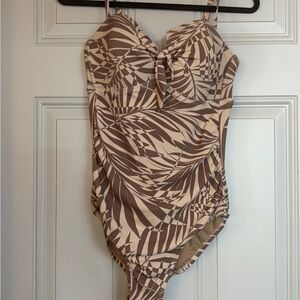 Kona Sol Brown & Cream Tropical-Print One-Piece Swimsuit